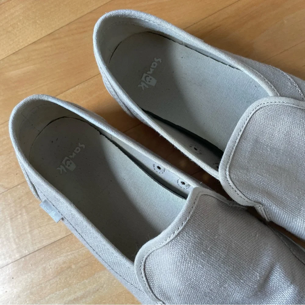 Sanuk Beige Canvas Slip-On Loafers